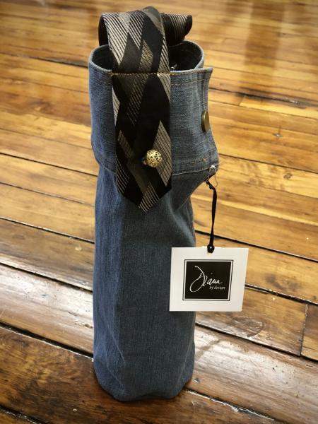 vintage blue denim + black gold geo tie wine sleeve picture