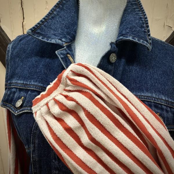 vintage peplum dark denim + creamsicle stripped balloon sleeves picture