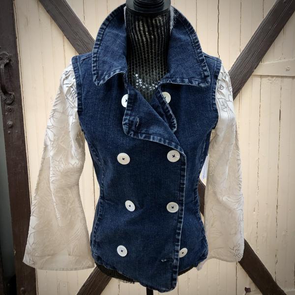 nautical double breasted + peek-a-boo lace bell denim jacket