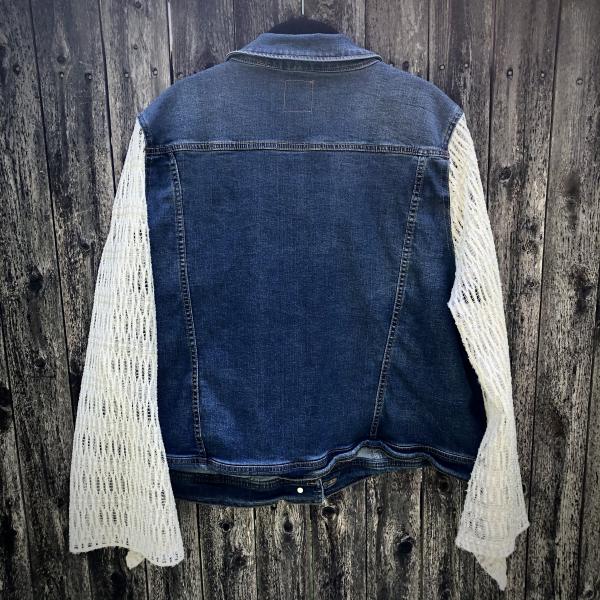 embroidered dark denim + lattice lace bell jacket picture