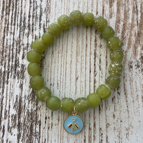 Green Glass with Aqua Bee Charm