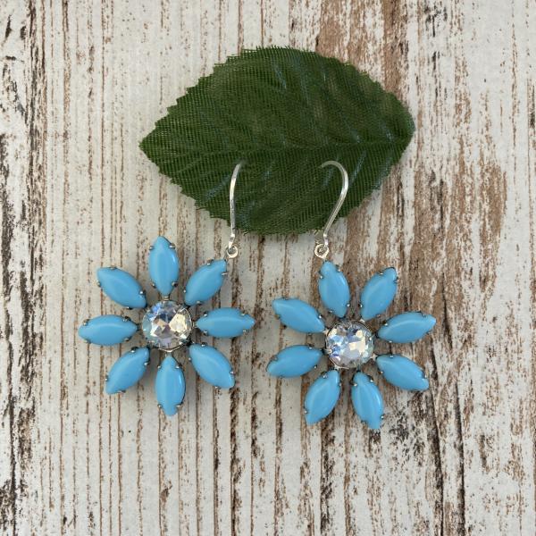 Vintage Aqua and Clear Flower Earrings picture