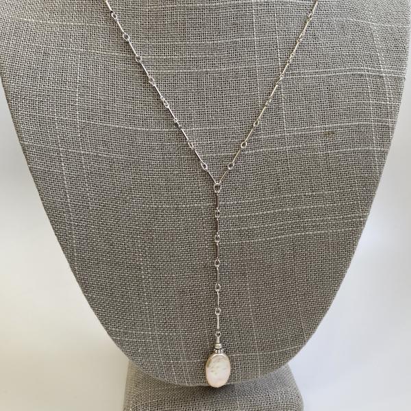flat pearl lariat necklace picture