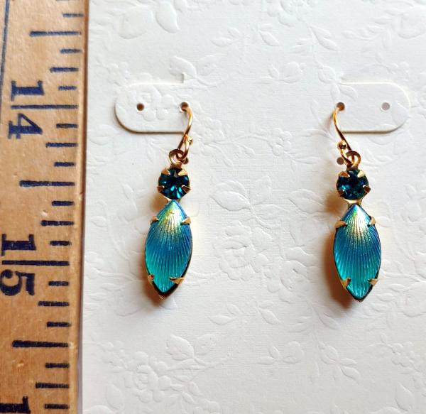 Vintage teal glass and rhinestone earrings picture