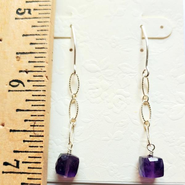 Purple amethyst faceted cube earrings picture