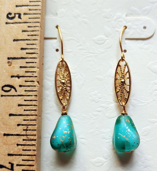 Vintage filigree and teal glass earrings picture