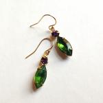 Vintage emerald green and purple rhinestone earrings