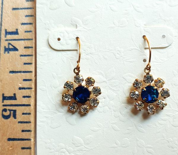 Vintage blue flower rhinestone earrings picture