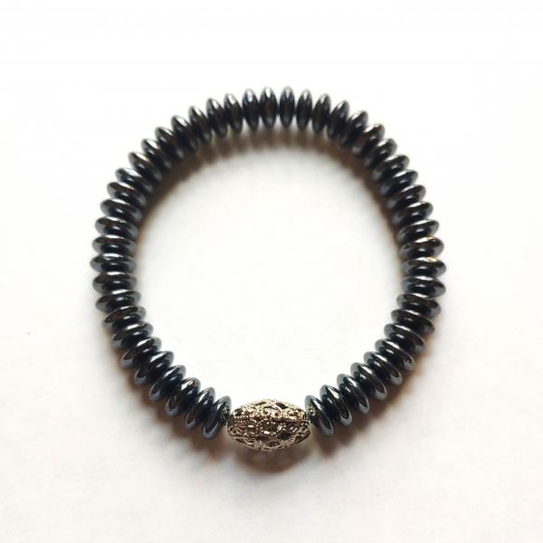 Vintage grey glass beads with filigree stretch bracelet