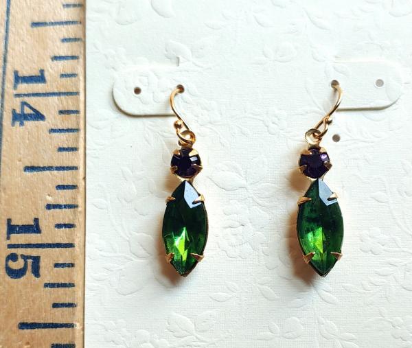 Vintage emerald green and purple rhinestone earrings picture