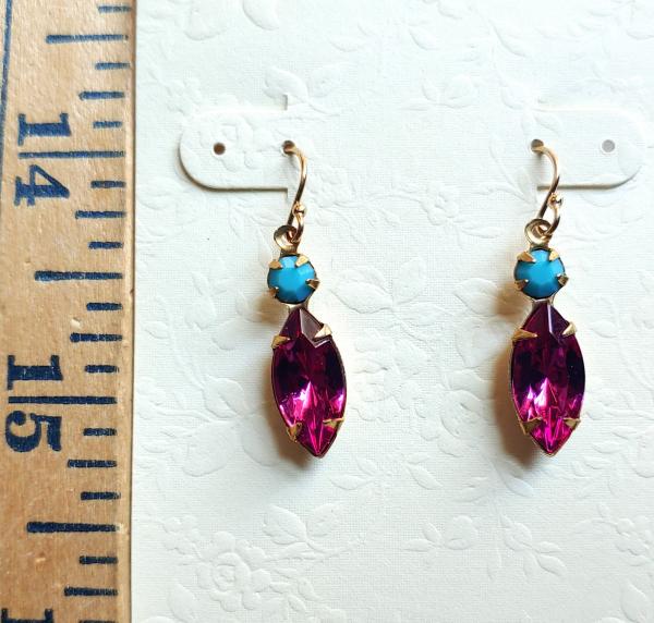 Vintage turquoise and raspberry pink glass earrings picture