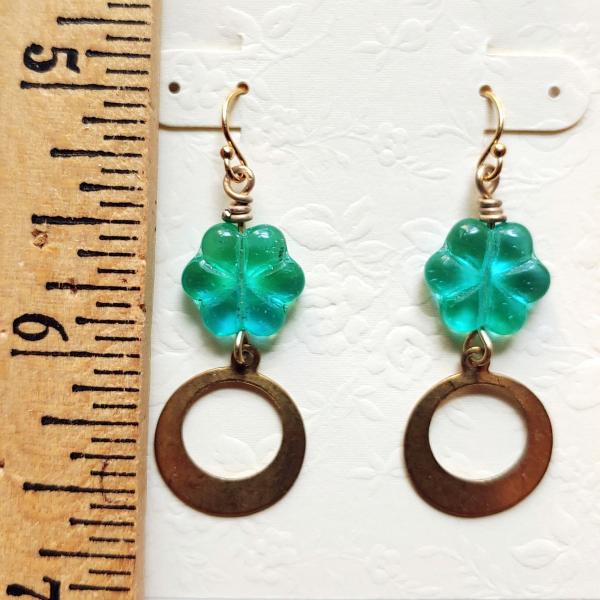 Teal glass flowers and brass earrings picture