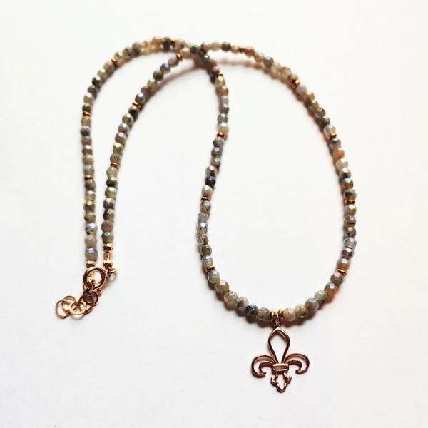 Labradorite and fleur-de-lis pendant necklace