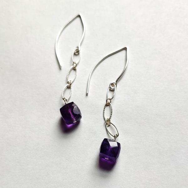 Purple amethyst faceted cube earrings picture