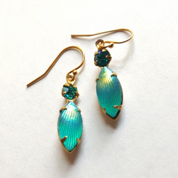 Vintage teal glass and rhinestone earrings picture