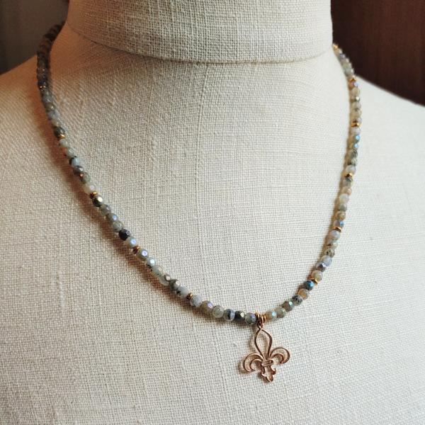 Labradorite and fleur-de-lis pendant necklace picture