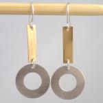 Small Ring and Bar Earrings in Silver and Brass