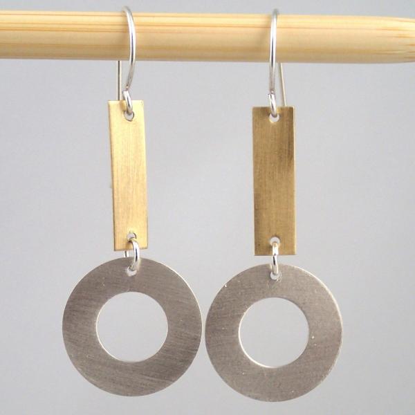 Small Ring and Bar Earrings in Silver and Brass