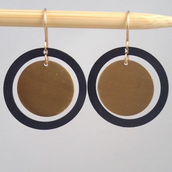 Brass and Oxidized Silver "saturn" circle earrings picture