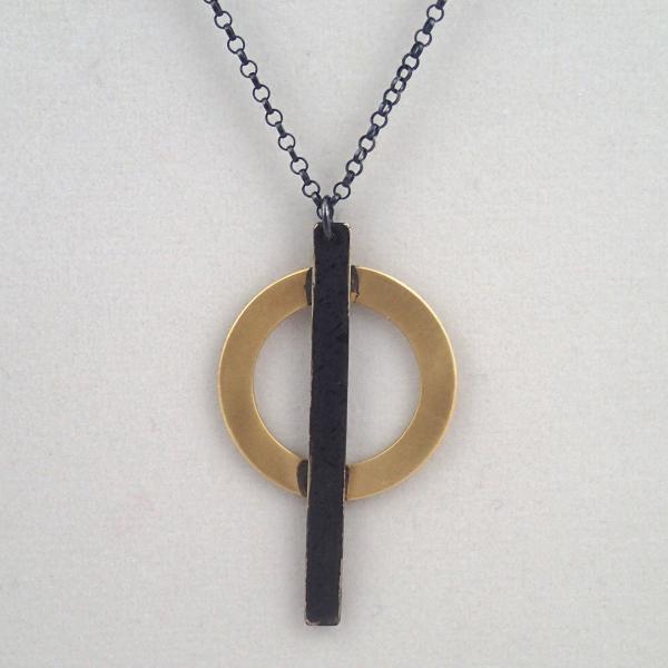 Ring and Bar Necklace in Brass and Oxidized Silver