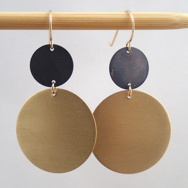 Brass and Oxidized Silver "mars" circle earrings picture