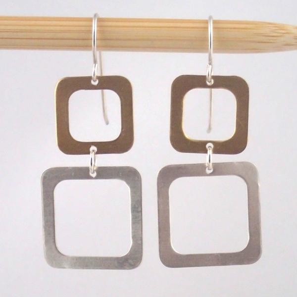 Two Square Earrings in Silver and Brass picture