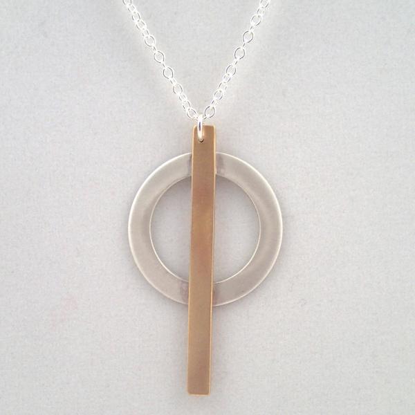 Ring and Bar Necklace in Silver and Brass