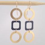 Tic Tac Toe Earrings in Brass and Oxidized Silver