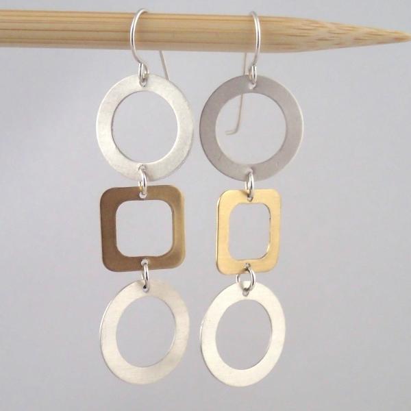 Tic Tac Toe Earrings in Silver and Brass picture