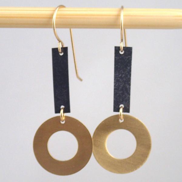 Small Ring and Bar Earrings in Brass and Oxidized Silver