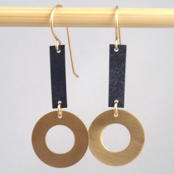 Small Ring and Bar Earrings in Brass and Oxidized Silver picture