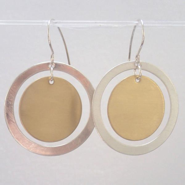 Silver and Brass "saturn" circle earrings picture