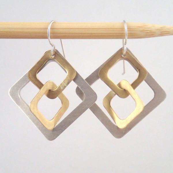 Windowpane earrings in silver and brass picture