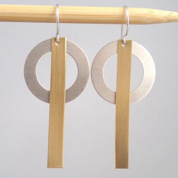 Medium Ring and Bar Earrings in Silver and Brass