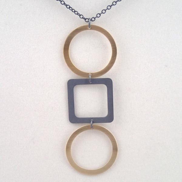 Tic Tac Toe Necklace in Brass and Oxidized Silver