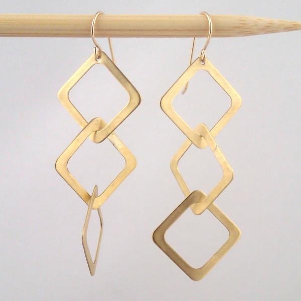 Medium Brass Three Diamond earrings