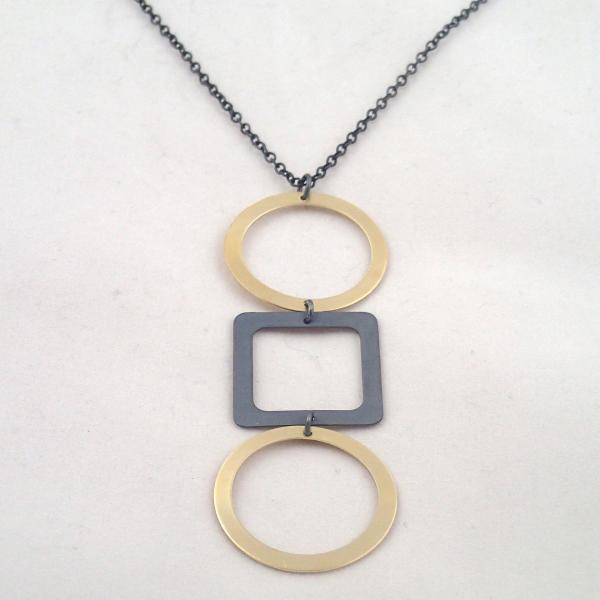 Tic Tac Toe Necklace in Brass and Oxidized Silver picture