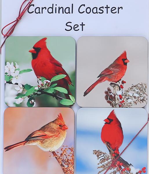 Northern cardinal coaster set