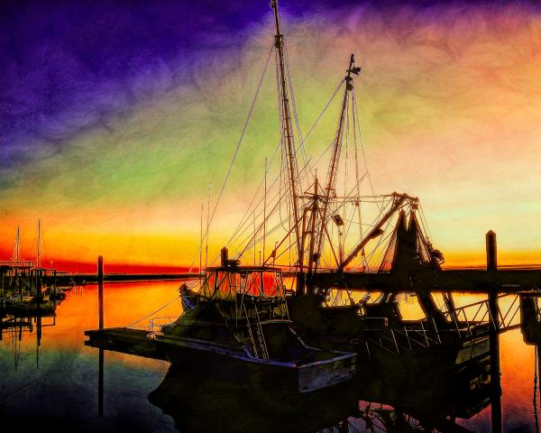 11" x 14" Dawn Along the Docks Matted Print picture