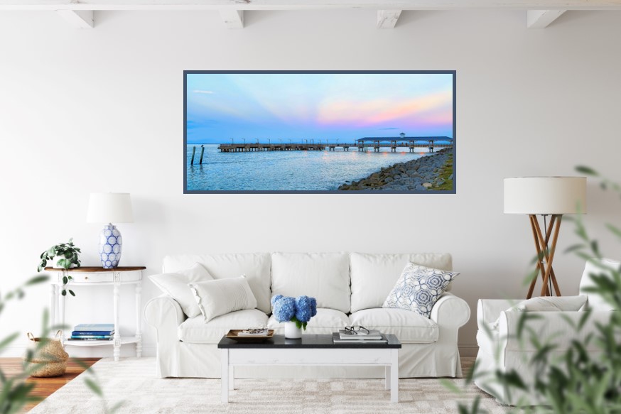 20" x 45" Sunrise Reflection Over SSI Pier Canvas Gallery Wrap