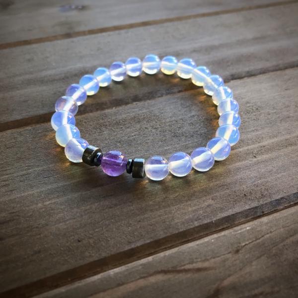 Opal, Amethyst and Hematite Bracelet - Inspiration and Purification. picture