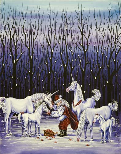 Santa Feeding Unicorns (8x10)