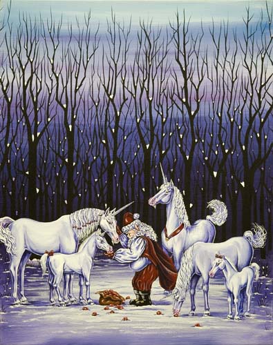 Santa Feeding Unicorns (8x10) picture