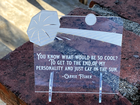 Quotable Carrie Fisher “End Of My Personality…Lay In Sun” 4.5 Inch Tall Acrylic Desk Sign picture