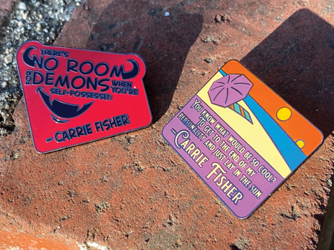 Quotable Carrie Fisher Oversized 2-Inch Hard Enamel 2 Pin Set For “No Room For Demons” And “End Of My Personality…Lay In Sun” picture