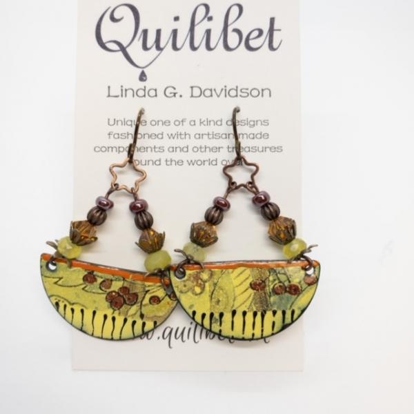 Yellow Enamel Abstract Earrings picture