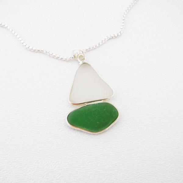 Green and White Sea Glass Necklace