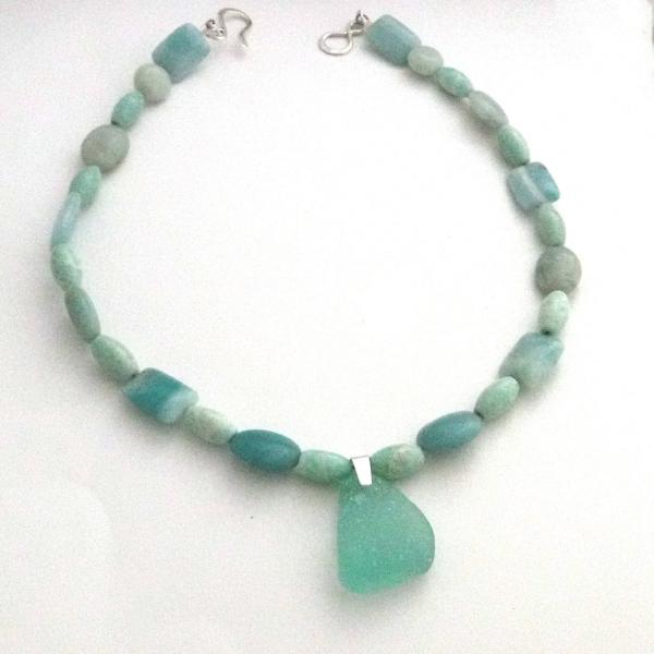 Turquoise Sea Glass Necklace With Amazonite Beads