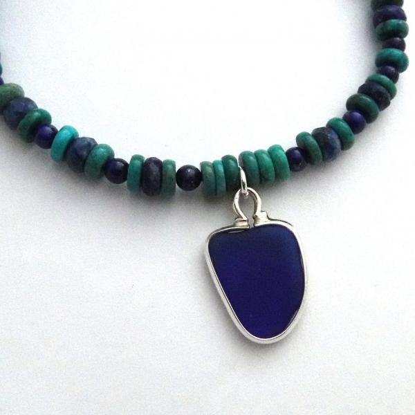 Lapis and Turquoise Beaded Sea Glass Anklet picture