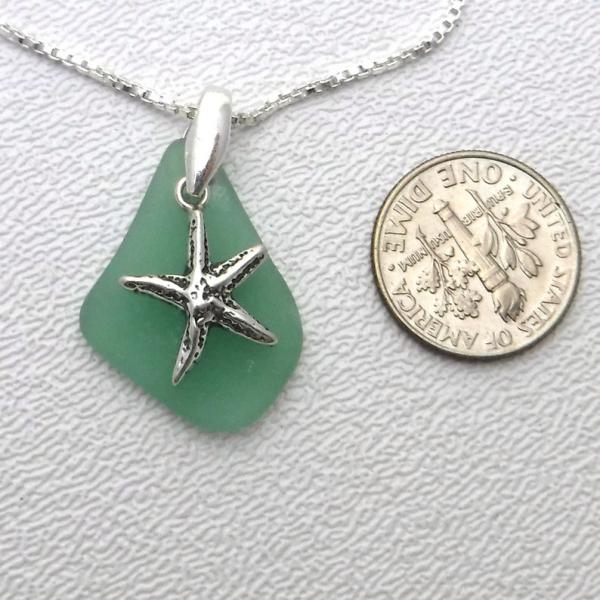 Apple Green Sea Glass Necklace with Starfish Charm picture